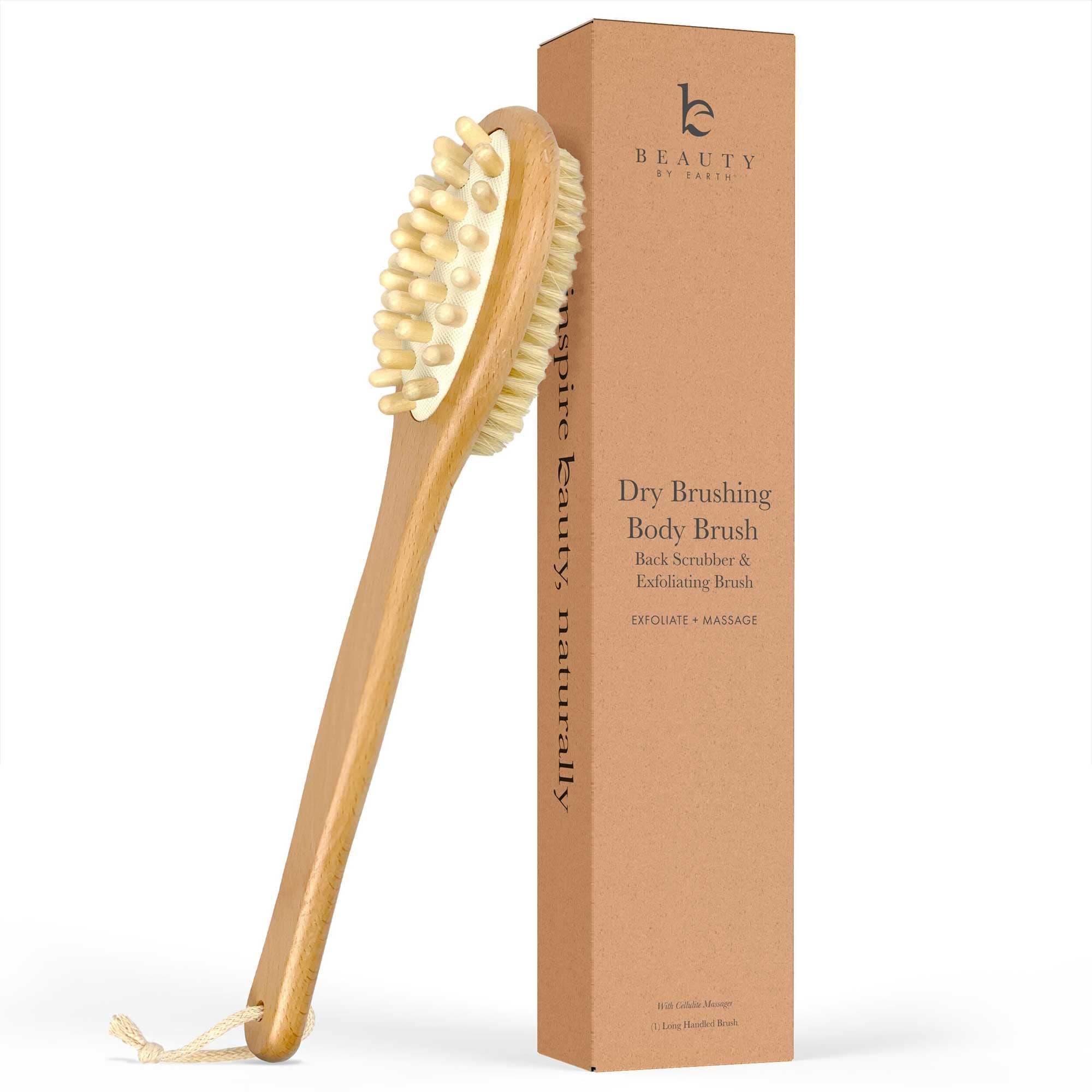 Dry Brushing Body Brush - Long Handled Exfoliating Brush, Body Brush, Dry Brush for Cellulite and Lymphatic Drainage Massager, Body Scrubber Shower Brush for Back, Skin (1 Pk)