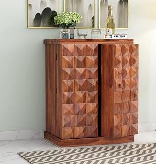 Wood Bar Cabinet for Home || Home Bar Furniture || Wooden Bar Cabinet with Storage || Bar Units || Bar Cabinet for Living Room || Wine Rack with Drawer & Glass Holder || Honey Finish