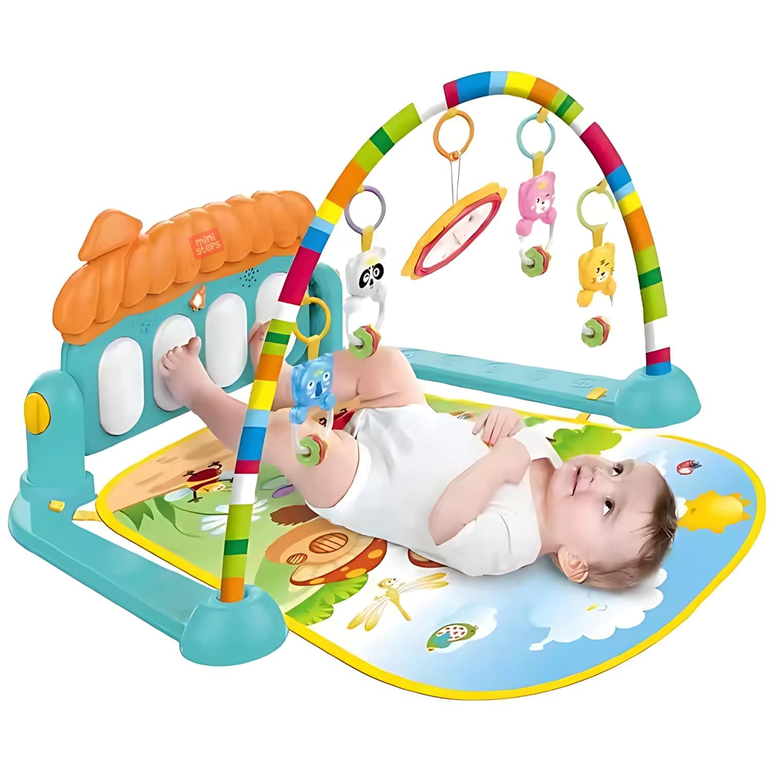 MiniSteps Kick and Play Musical Keyboard Baby Gym Mat with Lights, Rattles, and Piano Multi-Function Fitness Rack for Infants, Boys and Girls, Perfect Developmental Play Mat Gift,1 Count