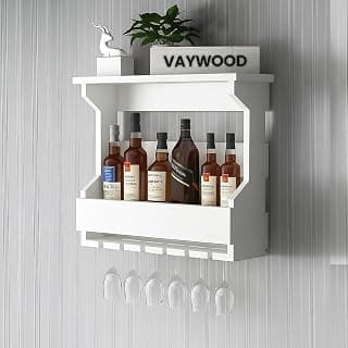 Wooden Wall Hanging Design Bar Cabinet for Home | Mini Bar for Home | Wine Storage Cabinet with Glass Hanging Space in White Finish | 60 x 12 x 45 cm