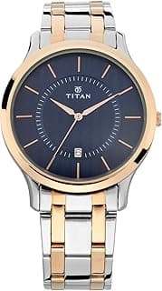Titan Titan Karishma Quartz Analog With Date Blue Dial Two Toned Silver & Rose Gold Stainless Steel Strap Watch for Men - NT1825KM01