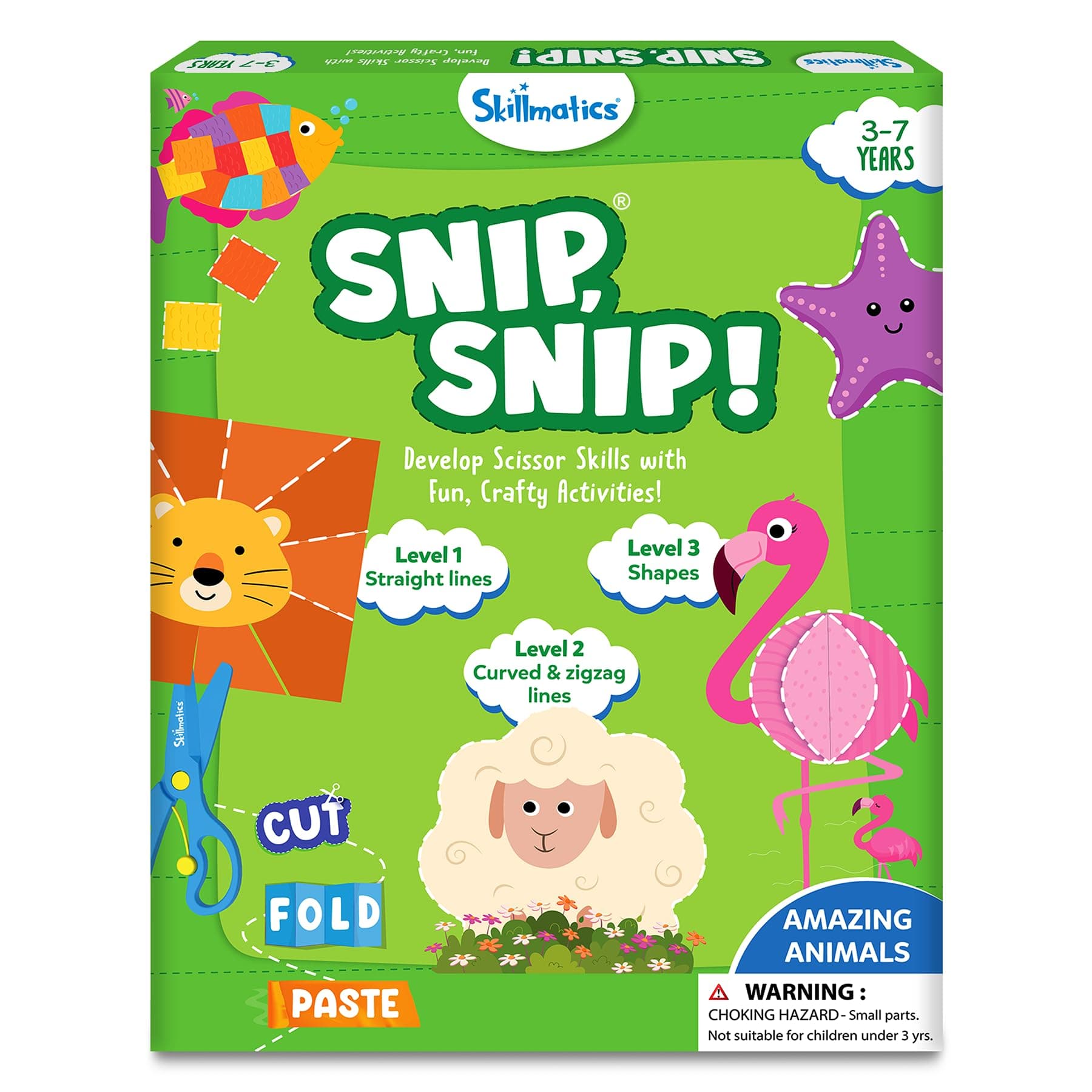 Skillmatics Scissor Skills Preschool Activity Book – Snip Snip Animals | 25 Cutting Activities for Preschoolers, 2 Child–Safe Scissors, Felt Craft Kit, Fun Gift for Kids Ages 3, 4, 5, 6, 7