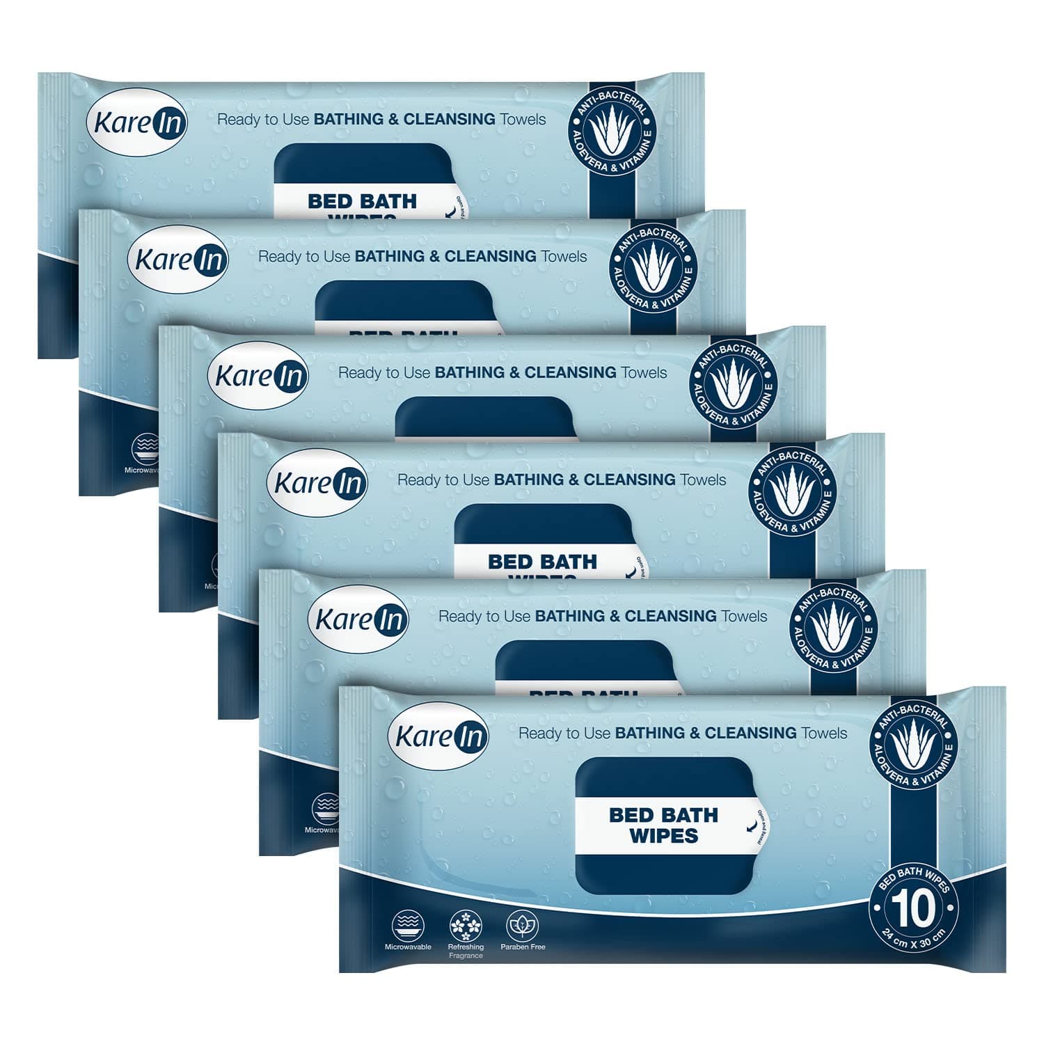 KareIn Bed Bath Wipes, Adult Wet Wipes, 60 Wipes, Anti-Bacterial, Ready to Use Cleansing Towels, Refreshing Sponge Bath Towel, For Men & Women, Pack of 6