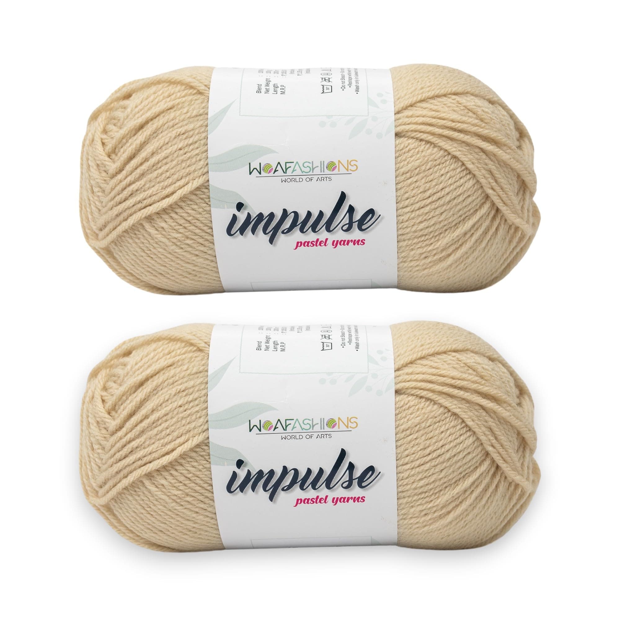 WOAFashions Impulse Hand Knitting & Crochet Yarn, Premium Acrylic, 4 : Medium (Beige) (2x100gms / 3.5oz / 200mtr / 218yds)