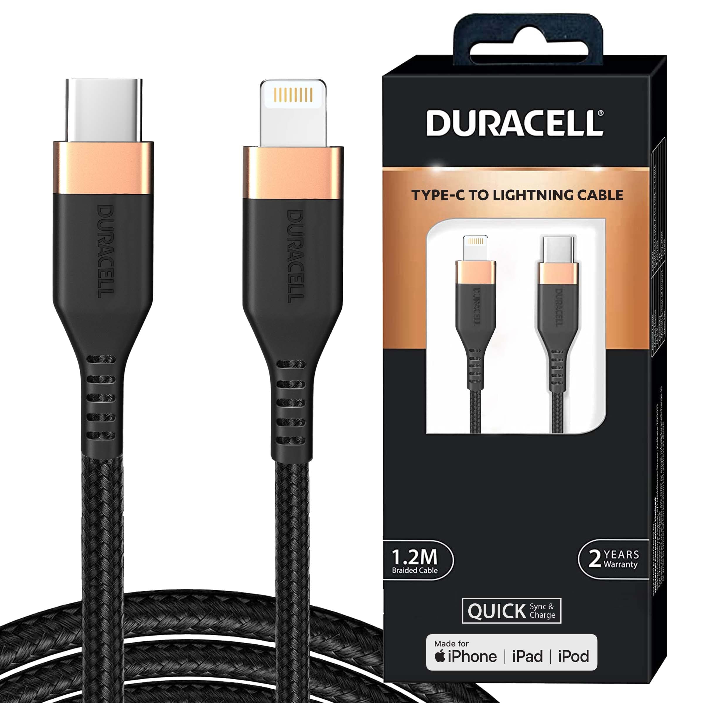Duracell USB Type C To Lightning Apple Certified (Mfi) Braided Sync & Charge Cable For Iphone, Ipad And Ipod. Fast Charging Lightning Cable, 3.9 Feet (1.2M) - Black