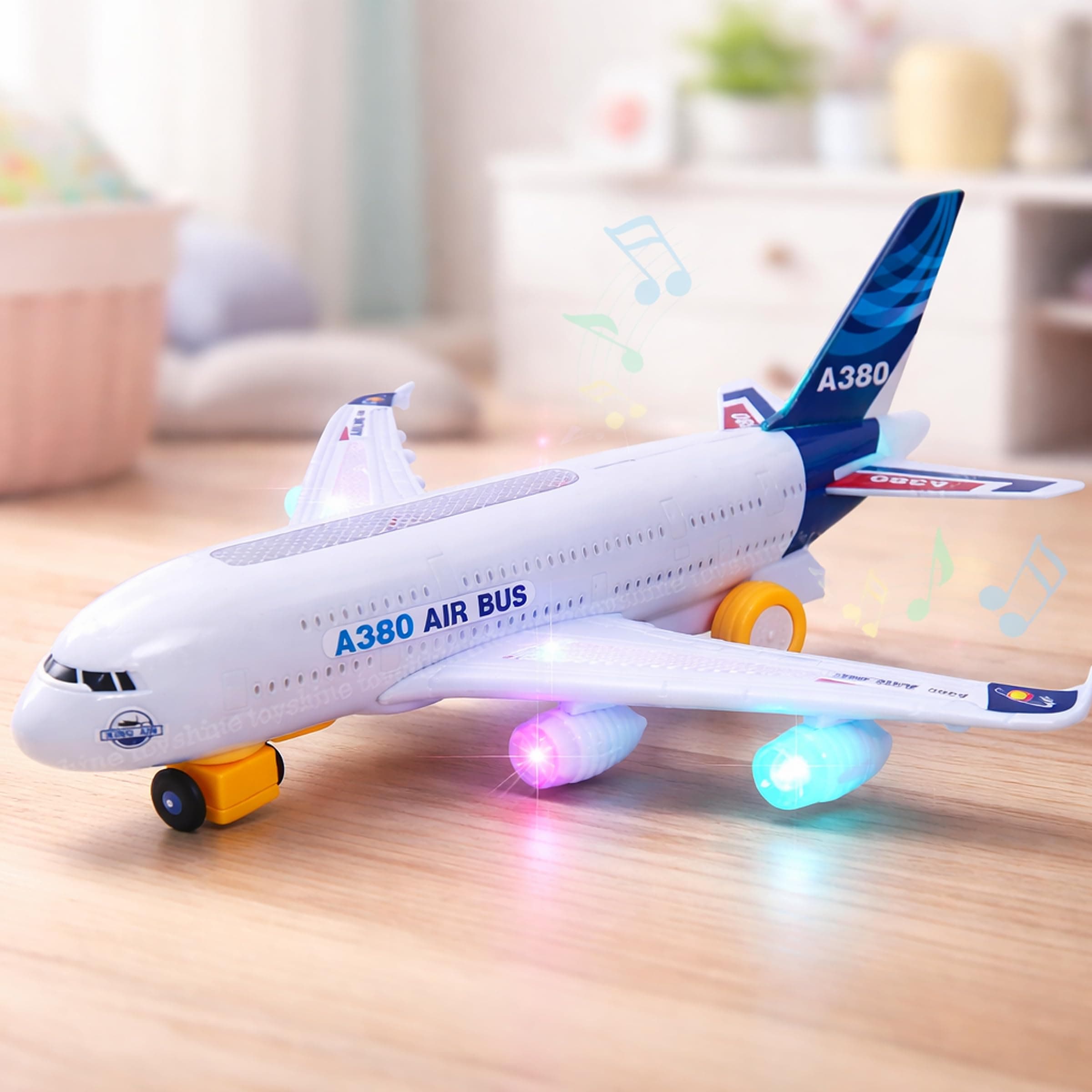 Toyshine A380 Airplane Toy for Kids with Lights & Sound| Bump & Go Aircraft Toy Plane with Flashing LED Lights & Realistic Airplane Sounds| Automatic Moving Aeroplane Toy for Boys & Girls Age 3+