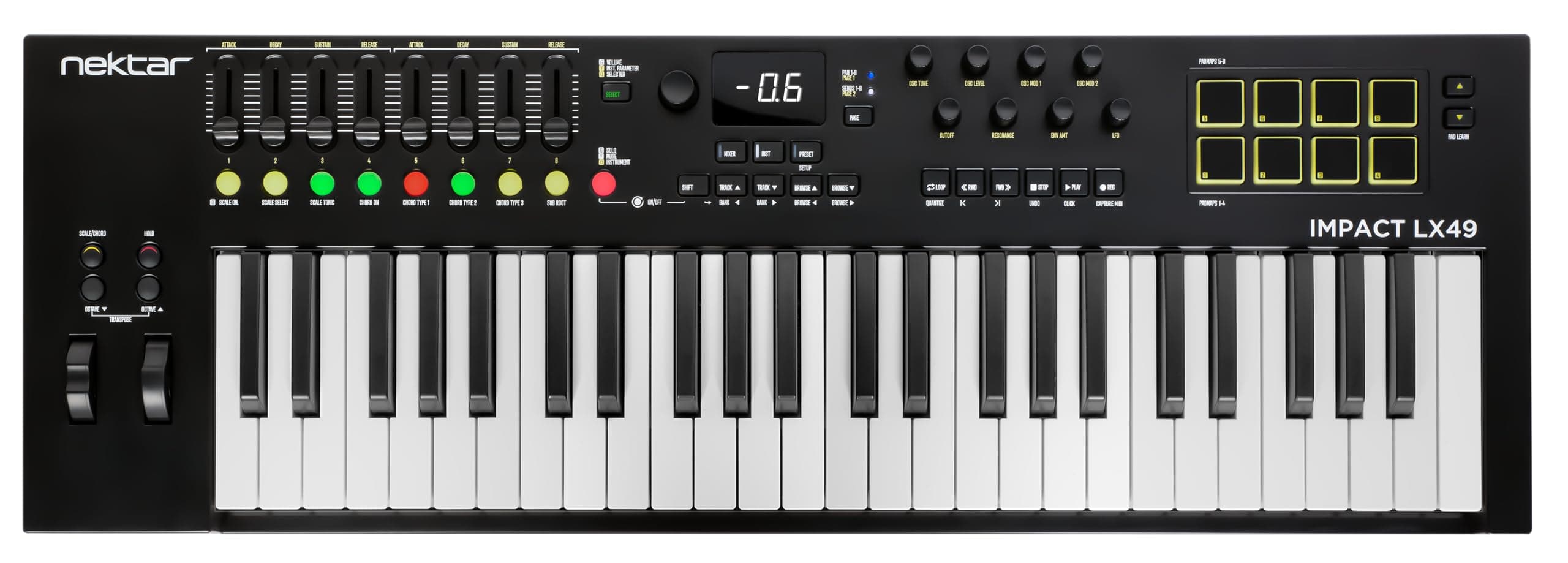 Nektar Impact LX49 mk3 MIDI Keyboard Controller | 49 Key Velocity-Sensitive Keyboard with DAW Integration, Pads, Faders, Encoders, Scale & Chord Mode, NKS Support, Compatible with Mac/PC