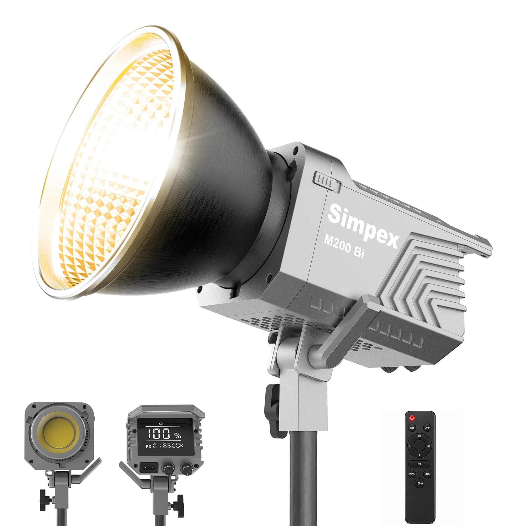 Simpex M-200Bi, 200W Dual Color Continuous LED Light with 18CM Reflector & Infrared Remote, AC Power, 2700K-6500K Color Temperature Control, Huge Display,CRI-95 Plus, Ideal for Video Shooting(Black)