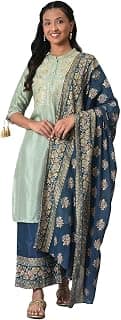 Aurelia Women's Solid Viscose Kurta Set with Palazzo & Dupatta