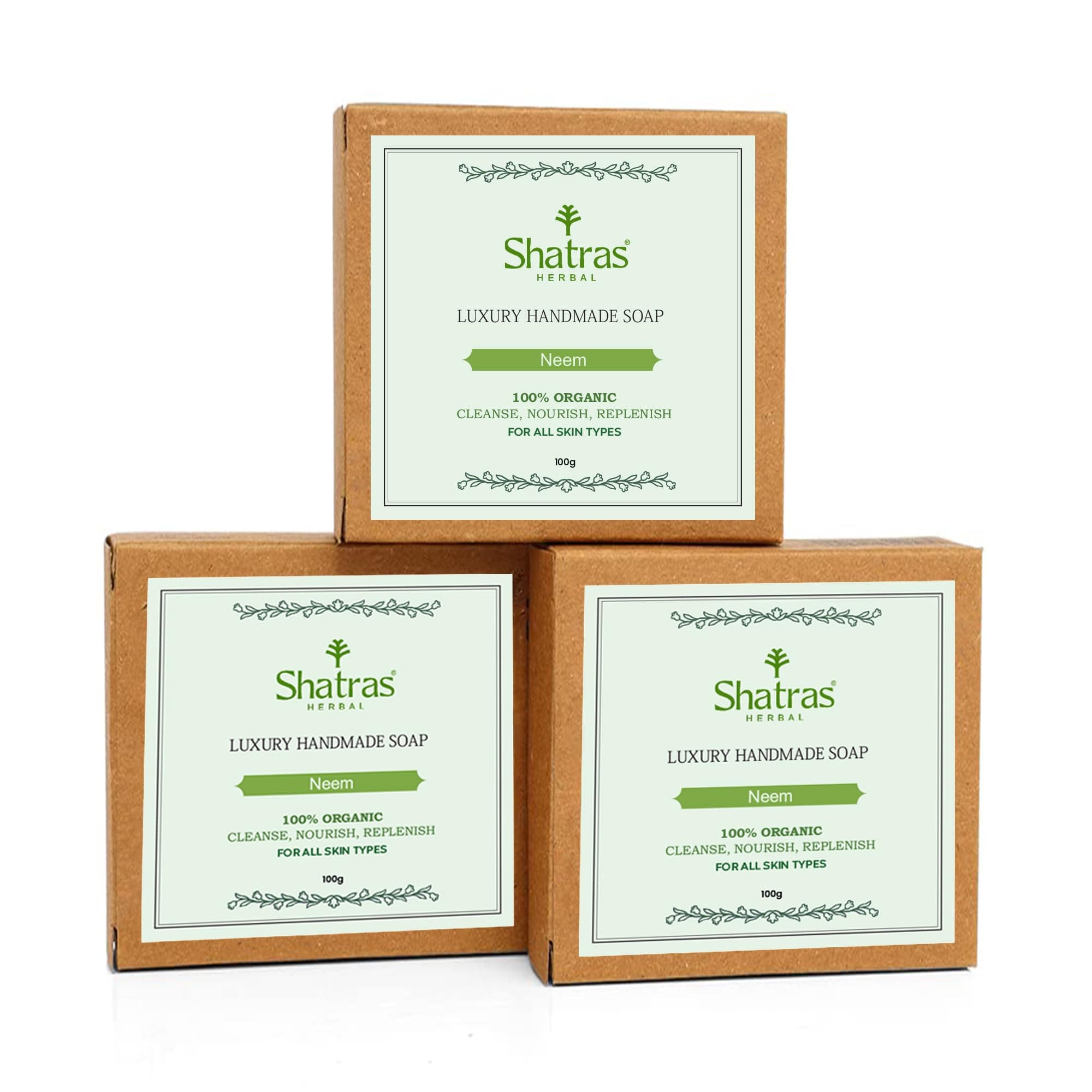 Shatras Neem Soap for Skin Itching Handmade Cold with Organic Ingredients Natural Luxury Antiseptic Soap for Deep Cleansing, Hydration, and Skin Protection, Scar Reduction & Exfoliation-Pack Of-3