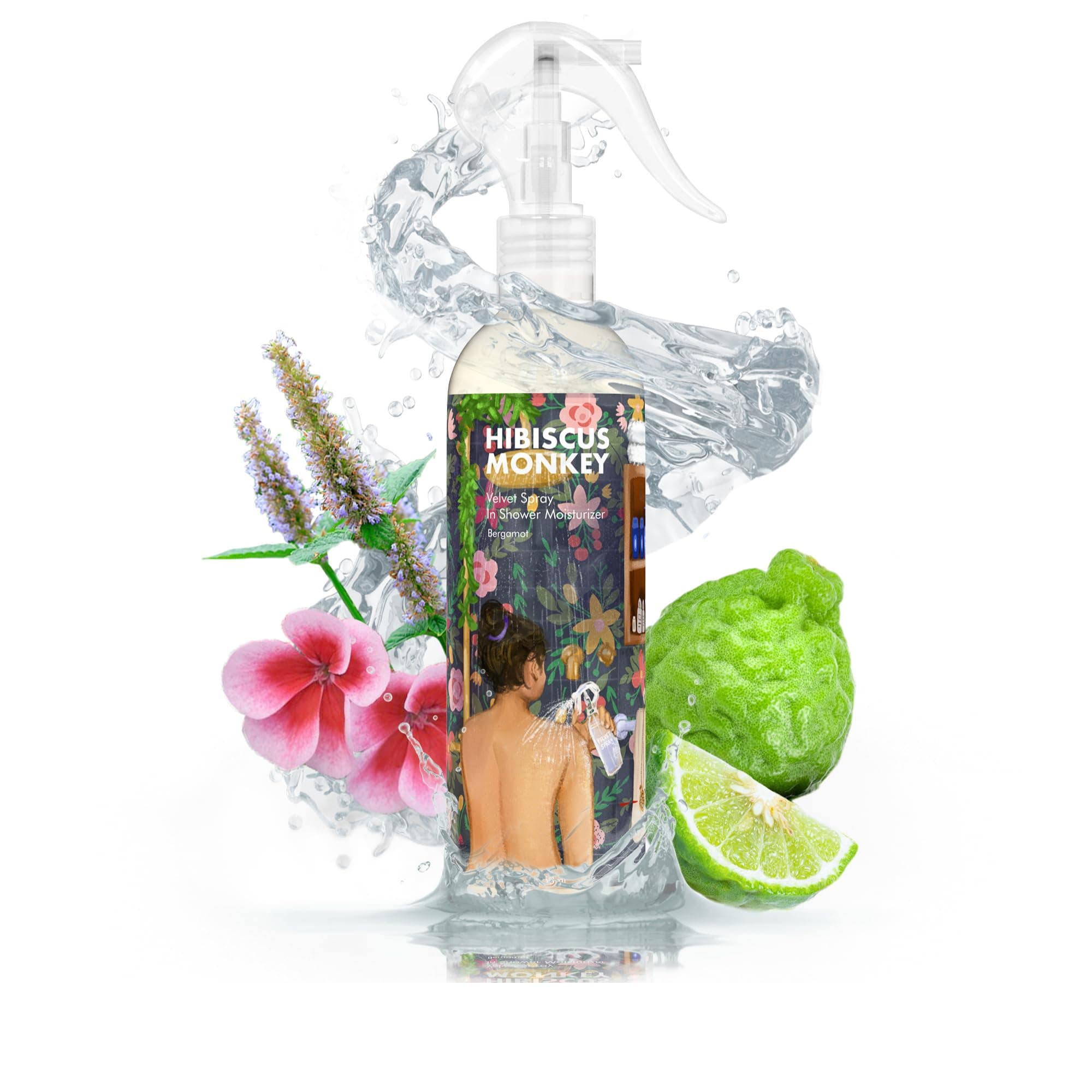 Hibiscus Monkey Velvet Spray Bergamot In Shower Body Moisturizer | Coconut Milk Oil, Bergamot |Moisturizes, Reduces Dryness, Soothes KP|All Natural |Lightweight, Non-Sticky|Dermatologist Tested|250 ML