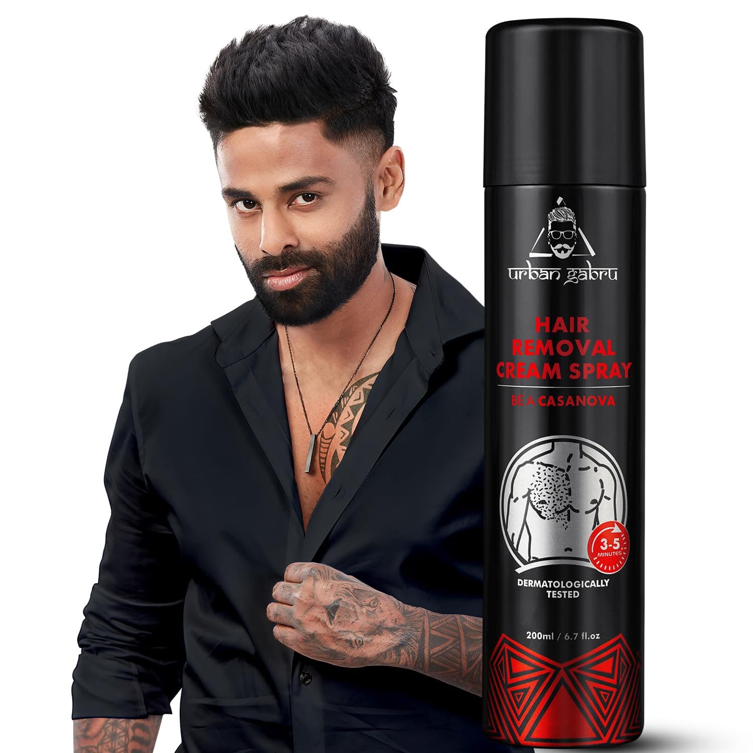 UrbanGabru Casanova Hair Removal Cream Spray for Men (200 ML) | Painless Body Hair remove in Just 3-5 Min for Hands, Legs, Chest, Back & Under Arms | Natural & Safe