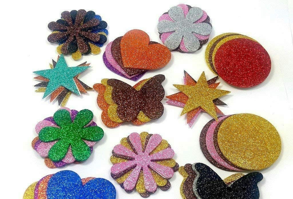 Eclet Mixed Shaped Glitter Eva Foam Self Adhesive Stickers for Art & Craft, Card Making, Scrapbooking, Paper Decoration, School Crafts for Kids(Set of 60 Pieces)