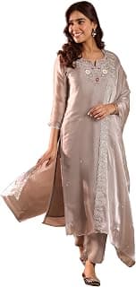 Libas Yoke Design Silk Blend Straight Kurta With Trouser and Dupatta
