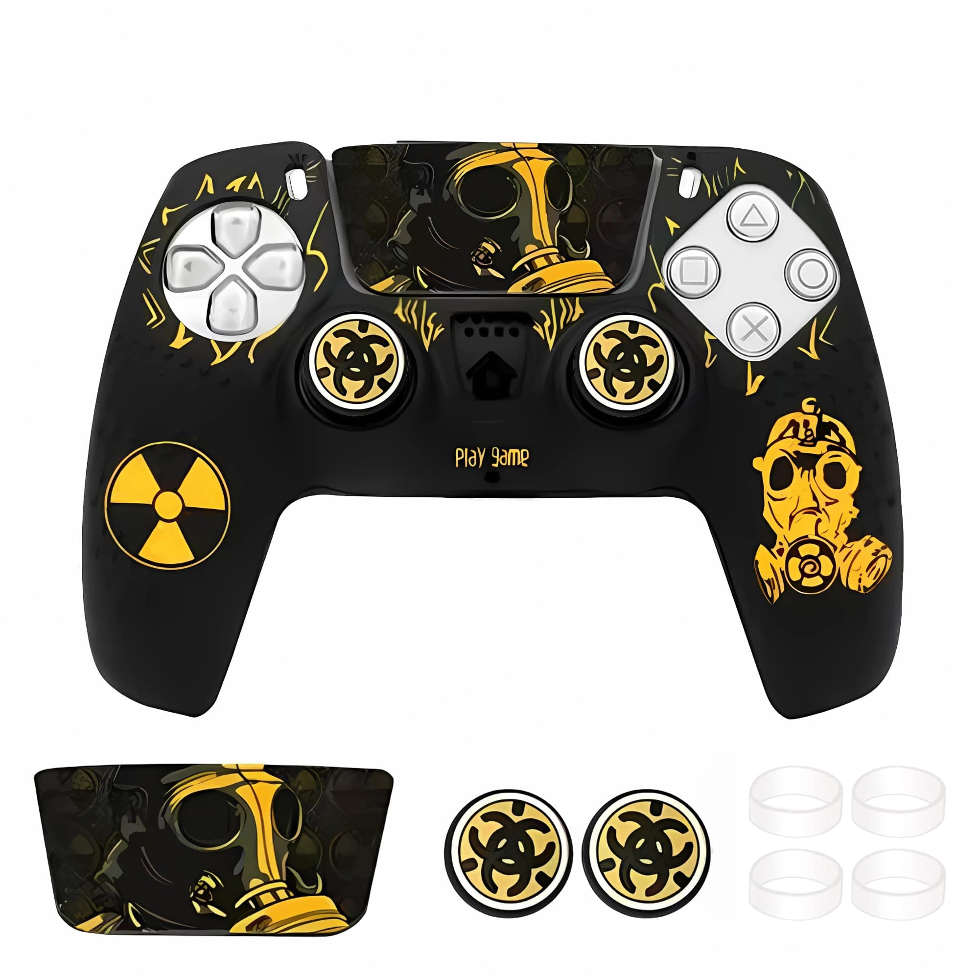 DEADSKULL Black & Yellow Silicone Controller Sleeve with Thumb Grips & Joystick Rings, Anti-Slip Protective Skin Compatible with PS5 Controller, Compatible with Wireless Controller