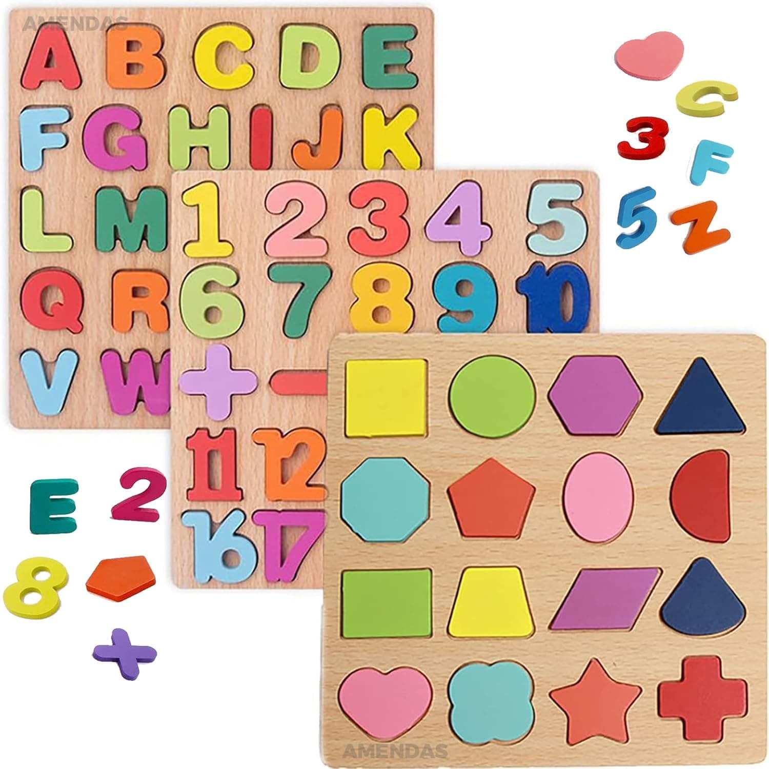 PN AVAN Wooden Learning Educational Board for Kids, Puzzle Toys for 2 Years Old Boys & Girls Educational Toys for Toddlers & Preschoolers, ABCD (Alphabet, Numbers, Shapes