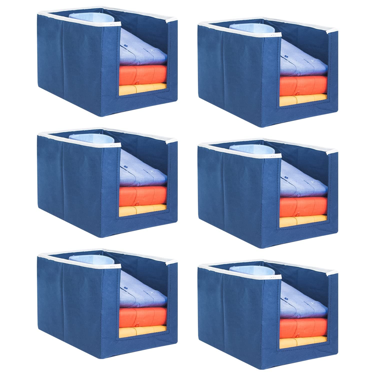 Just Mart Pack of 6 Non-Woven Shirt Stacker For Storage | Foldable Wardrobe/Closet Organizer For Saree Shirt, Pant, Dress | Foldable and Stackable Storage Box | Blue