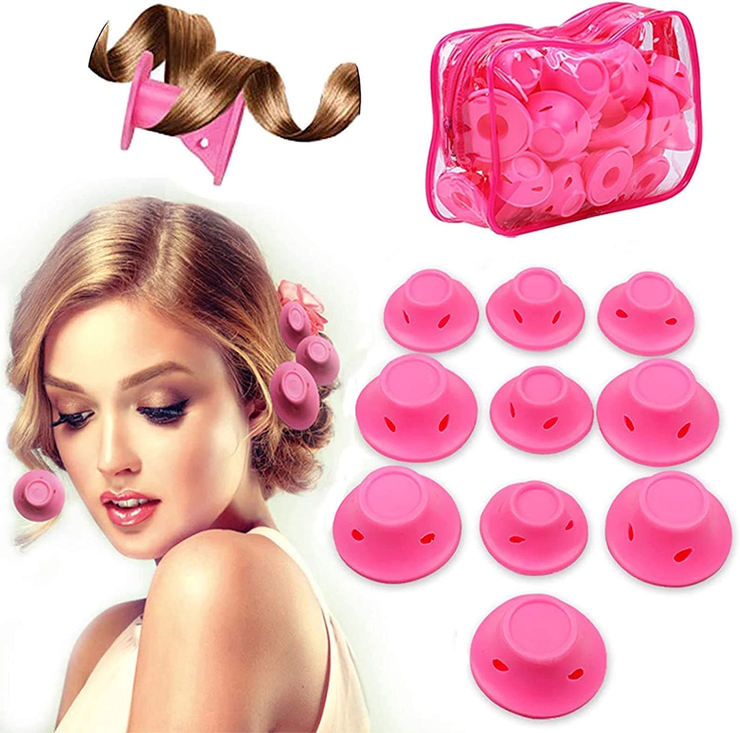 ZPCCOT 10 Pcs Heatless Silicone Hair Rollers | Magic Overnight Hair Curlers Set with 5 Large & 5 Small Curling Rods | Soft Mushroom-Shaped Spiral Curlers for Women & Girls | Suitable for Long & Short Hair