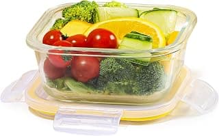 CELLO Fit & Fresh Square Lunch Box Container For Daily Use 320 ml, Clear | Microwave & Fridge Safe Toughened Glass Airtight Leakproof Food Storage Tiffin Box Container For Kitchen, Travel & Office Use