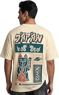 Veirdo Men's Cotton Oversized Fit® Oversized Baggy Fit Drop Shoulder Cool and Stylish Latest Graphic Printed Design Half Sleeve T-Shirt (Available Sizes: S to 2XL)