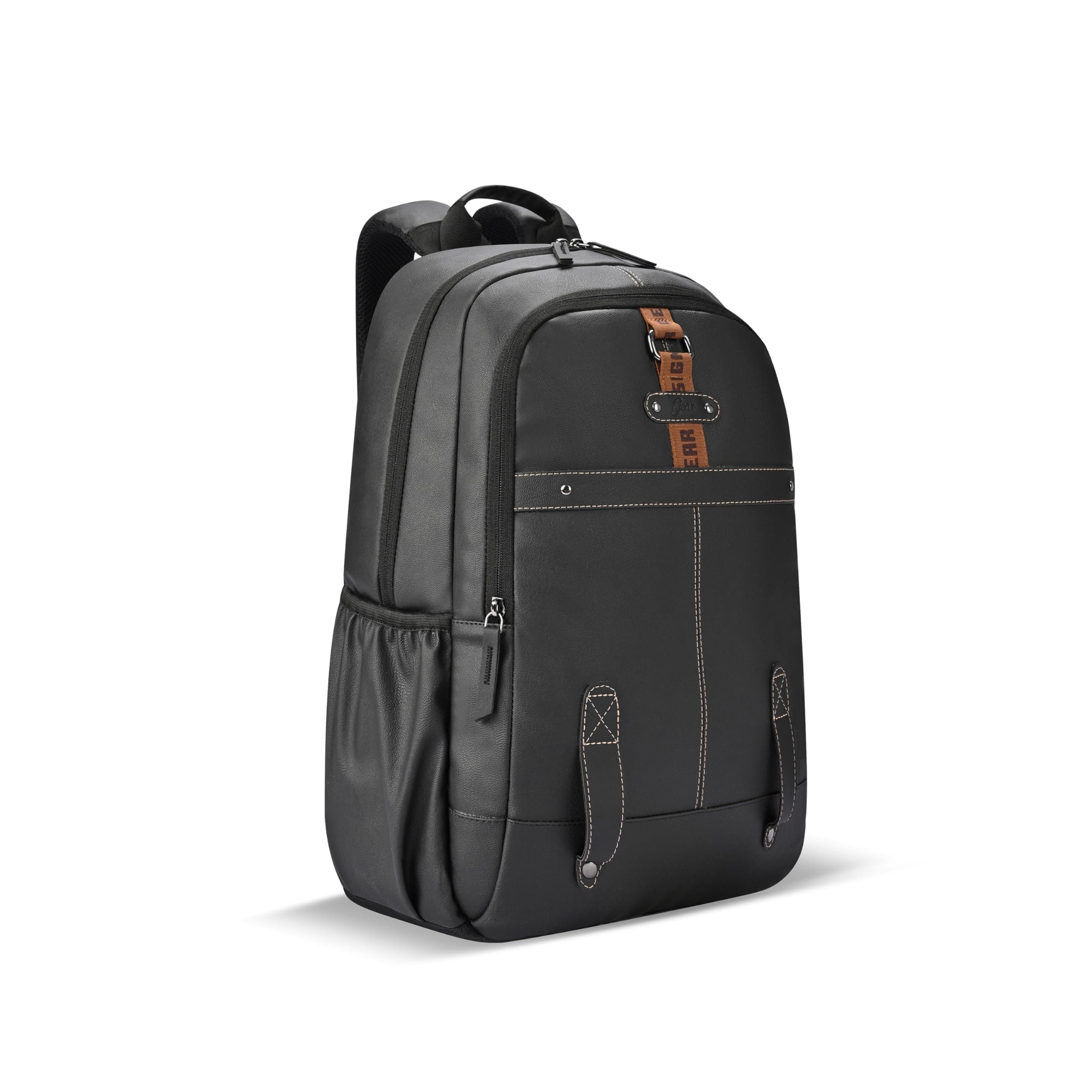 Gear Classic 4 Faux Leather (Without Anti Theft) 16"/20L Medium Water Resistant Laptop Backpack/Casual Backpack/Daypack/Travel Backpack/College Bag For Men/Women(Black-Black)