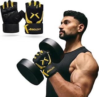 Boldfit Gym Gloves for Men Workout Unisex Cushion Hand Gloves for Gym for Men & Women for Cycling, Weightlifting, Workout Comfortable Fit Bike Riding, Cycling Handgloves - Apexgrip Black Yellow L