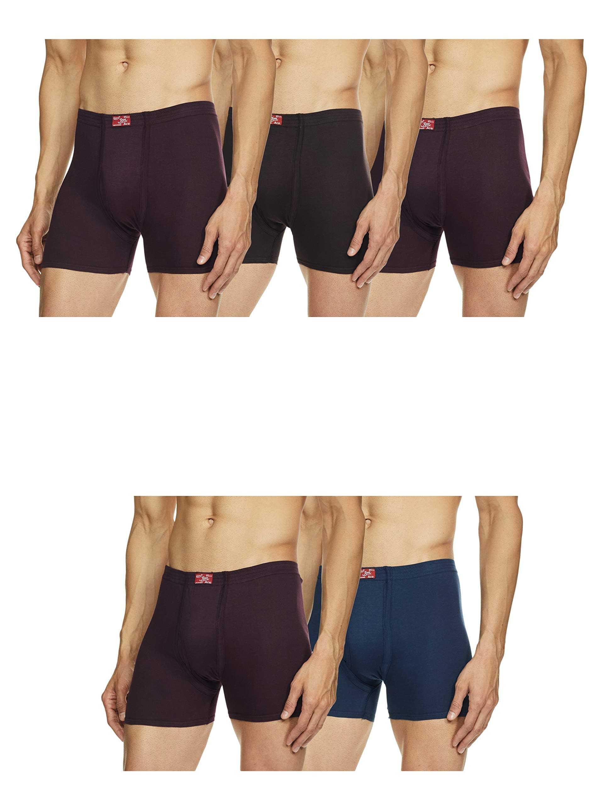 Jon Ace Plain Men Trunks, 100% Cotton, Breathable Fabric, Pack of 5