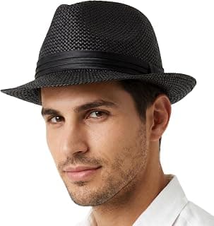 Bow Tie House THE BOW TIE HOUSE Classic Black Fedora Hat for Men | Lightweight Breathable Trilby Hat with Satin Band | Stylish Summer Sun Hat for Travel, Vacation, Beach, Party & Casual Wear