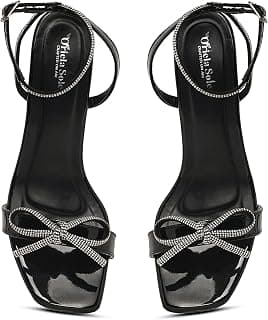 Oriela Sole CRAFTED ON AIR Women's Crystal Bow Stiletto Heels | Elegant Rhinestone Ankle Strap Pencil Heels for Weddings, Parties Fashion Sandals
