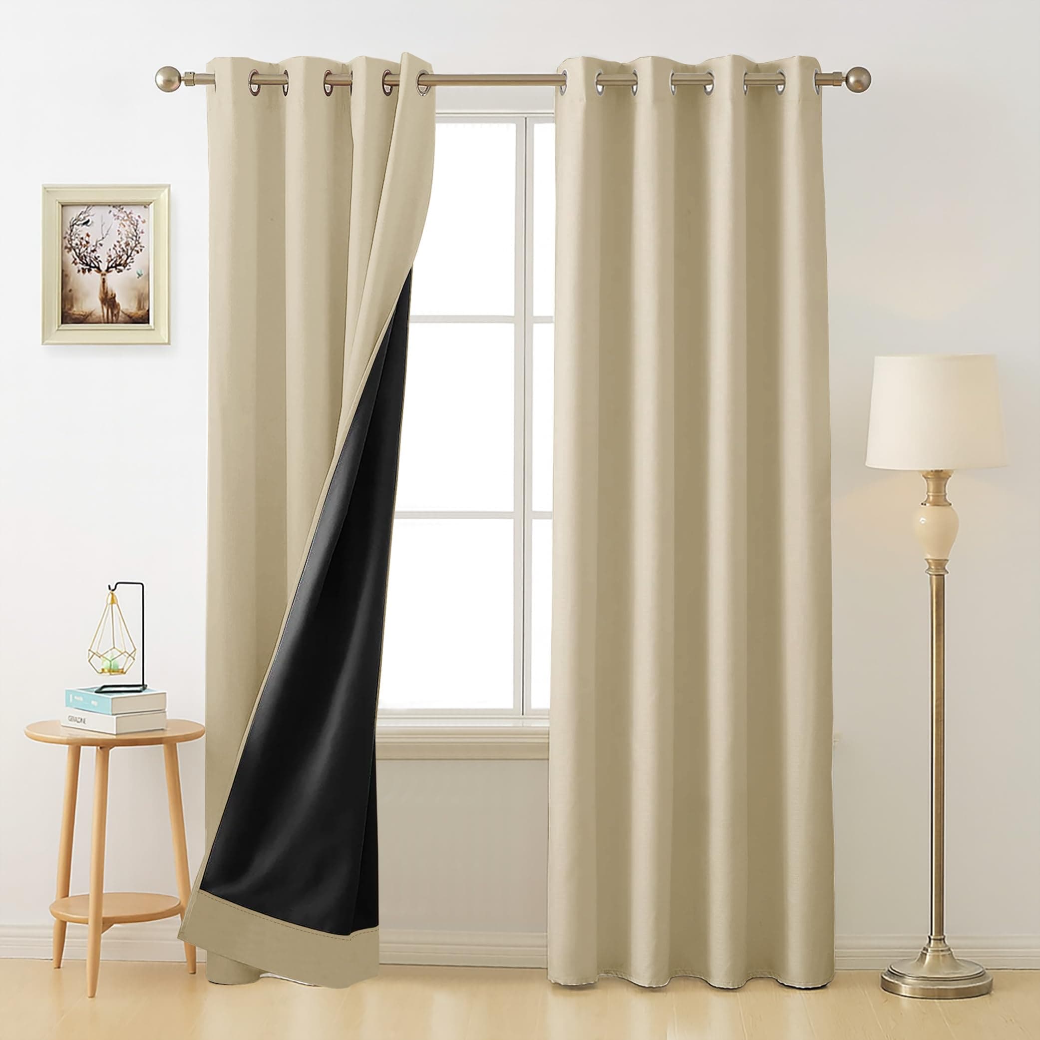 Cloth Fusion 100% Blackout Door Curtains 9 Feet Long Set of 2 with Blackout Lining, Double Layer Room Darkening Parda with Stainless Steel Grommets for Home Decor (9x4 Feet, Iridesent White)