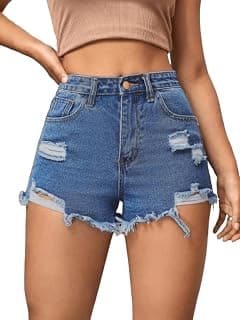 Aahwan Blue Solid High Waist Ripped Raw Trim Denim Shorts Casual Summer Shorts for Women's & Girls