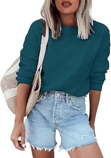 TYSORT Women’s Oversized Waffle Knit Pullover Sweater – Long Sleeve Casual Loose Fit Cozy Crewneck Winter Top