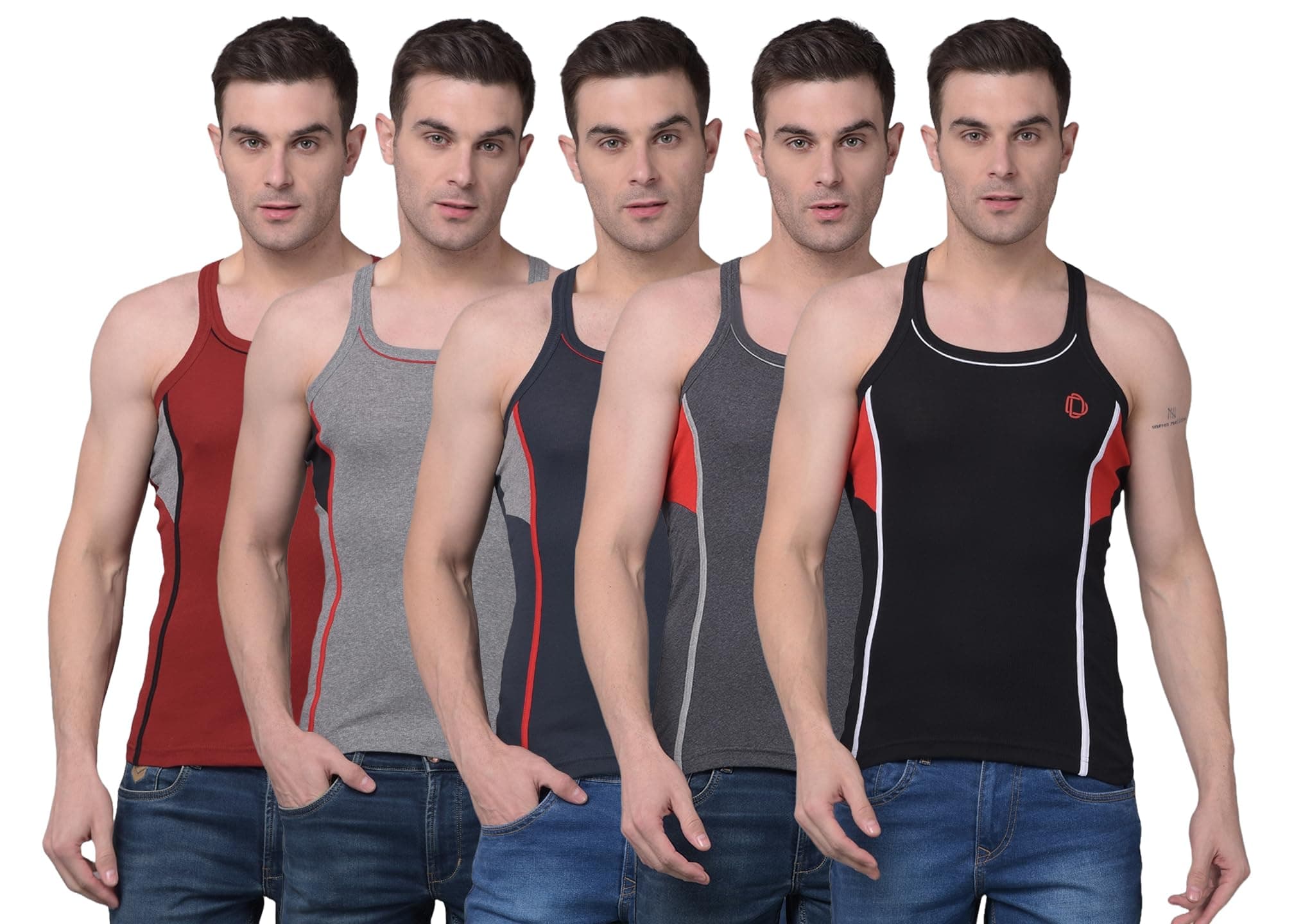 Dollar Bigboss Men's Solid Cotton Gym Vest (Colour May Vary)
