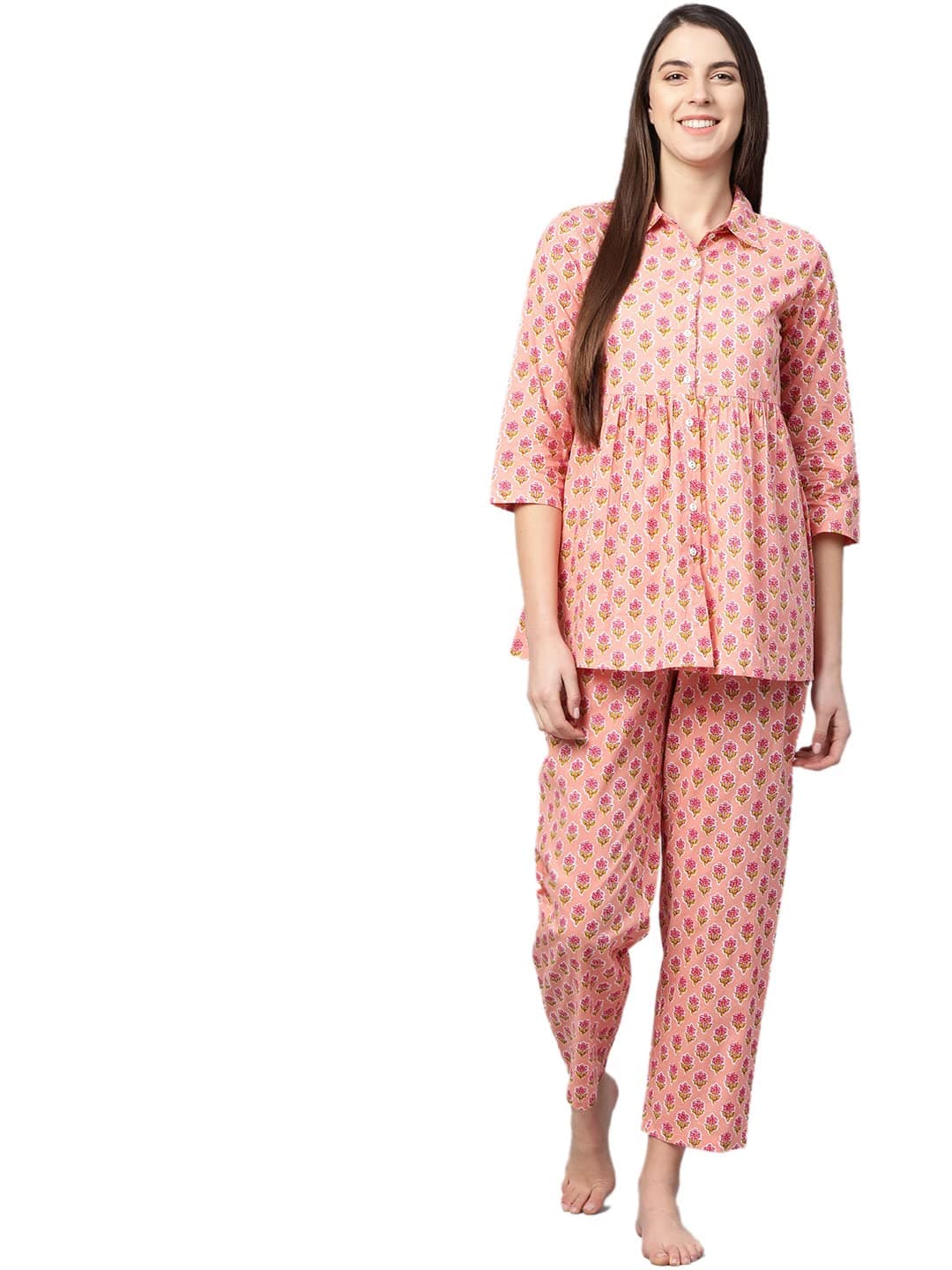 Yash Gallery Women's Premium Fabric Straight Floral Printed Night Suit/Pajama Set for Women