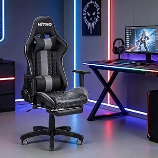 NiTHO ACE Gaming Chair with Foldable Footrest | Ergonomic Reclining Computer Desk Chair with Head & Lumbar Pillows, Adjustable Armrests, 135° Tilt, Swivel Office Chair for Gaming or Home Office, Black