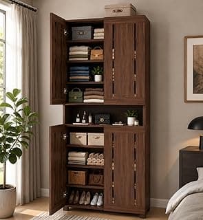 Tower 4-Door Wooden Wardrobe for Bedroom | Tall Almirah for Storage & Organization | Engineered Wood Clothes Cupboard - Columbia Walnut Finish