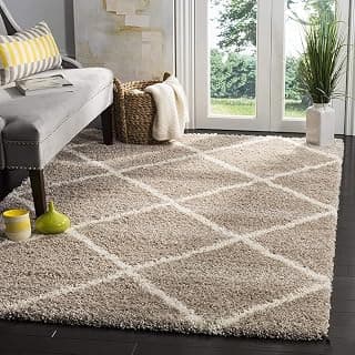 Shaggy Floor Carpets for Living Room, Elegant Bed Side Runner, Modern Carpets for Bedroom, Drawing Room, Kids Room, Soft Sofa Carpets for Living Room [4x6 Feet Beige Box]