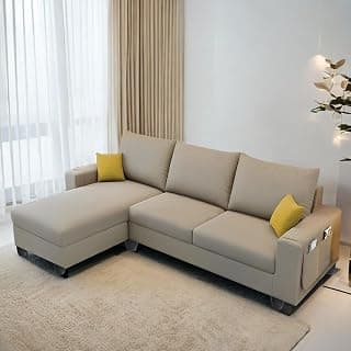 Casaliving Porto LHS 4 Seater L Shape Sofa Set for Living Room (Cream Colour Fabric) Premium Velvet Fabric Sofa