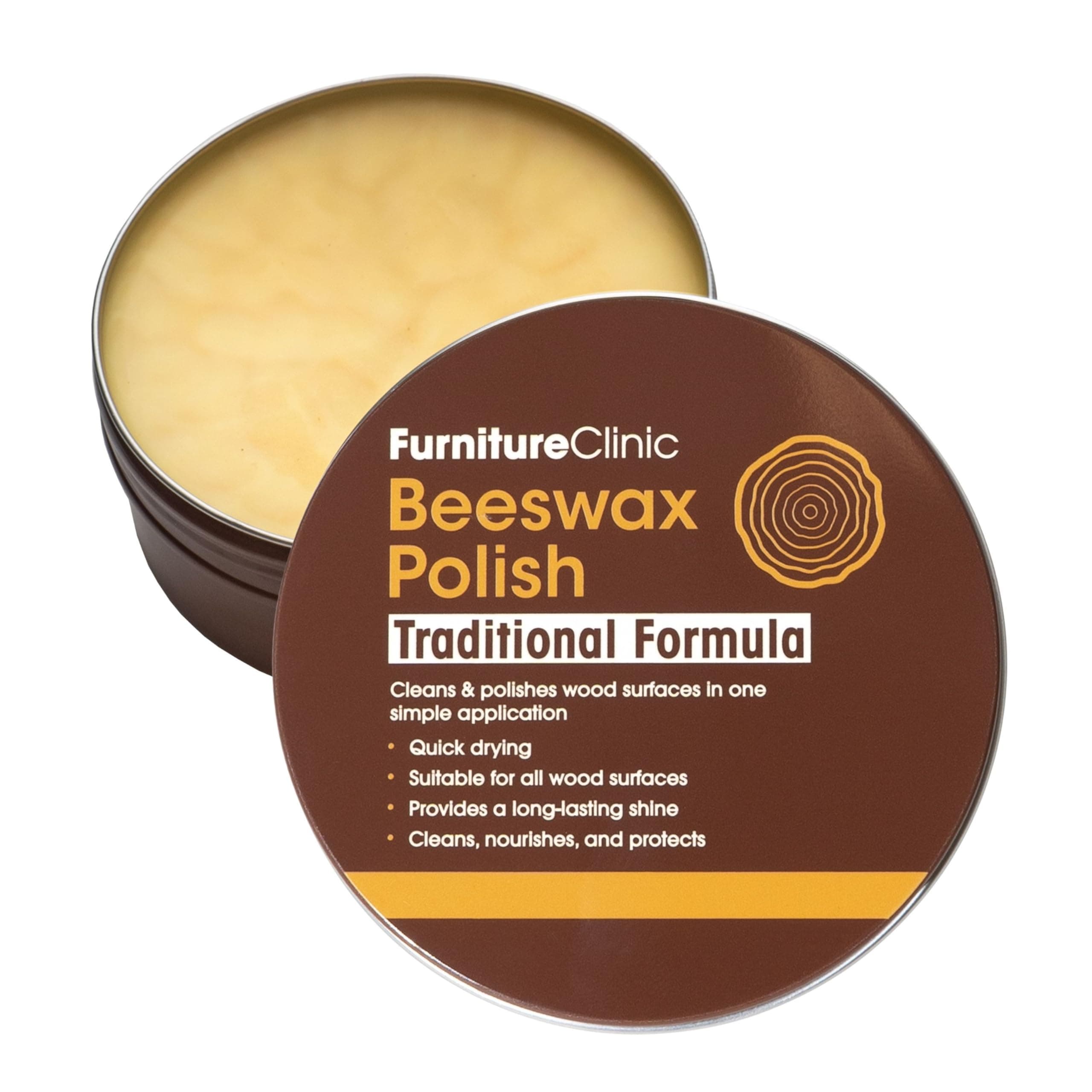 Furniture Clinic Premium Beeswax Polish (6.8oz/200ml) | Condition, Restore, Protect, & Waterproof Wood Furniture, Cabinets, and More | Natural Wax for all Wood Types & Colors - Oak, Teak, Dark & Light