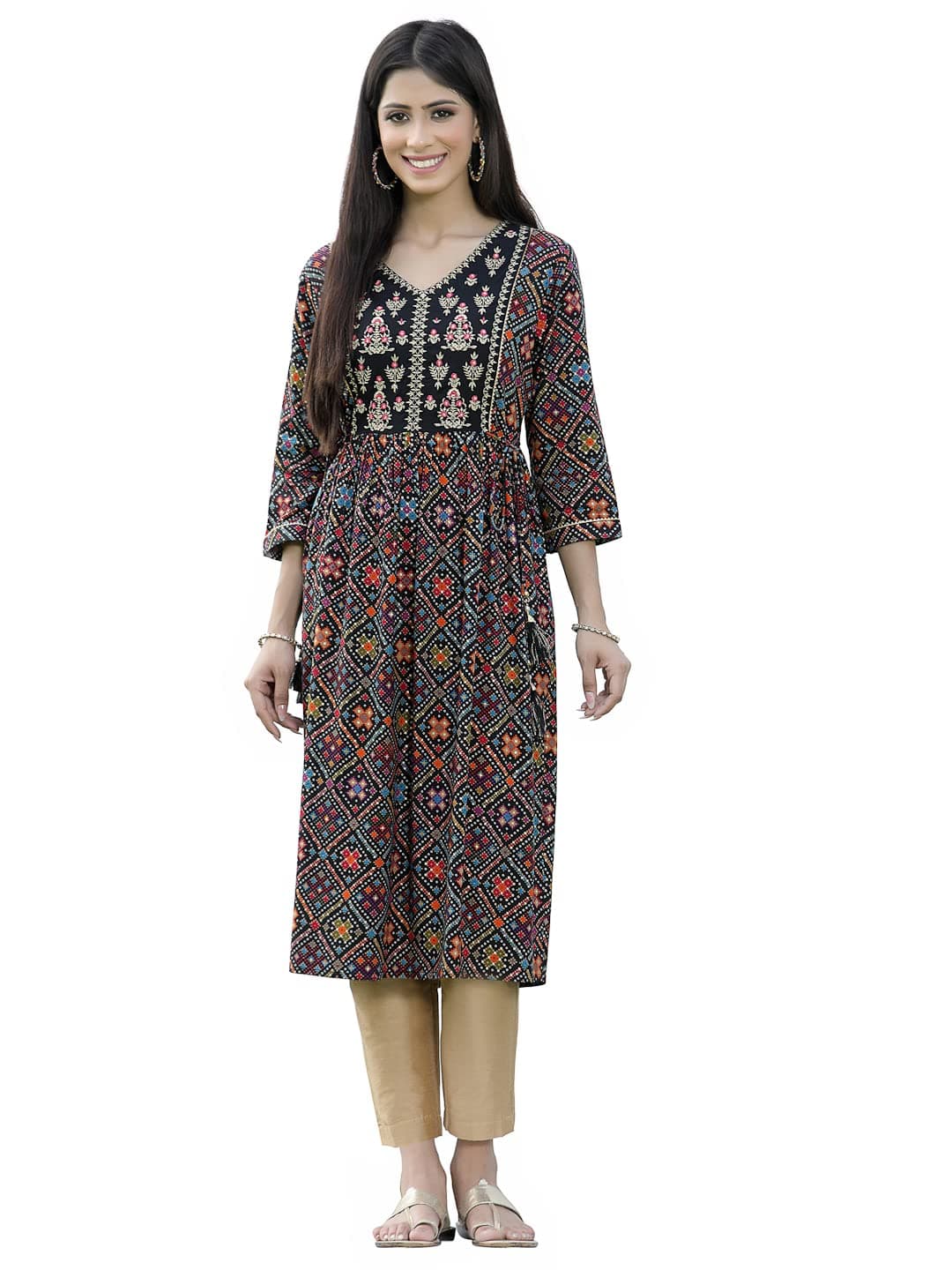 Juniper Women's Rayon Festive Printed Flared Kurta for Women