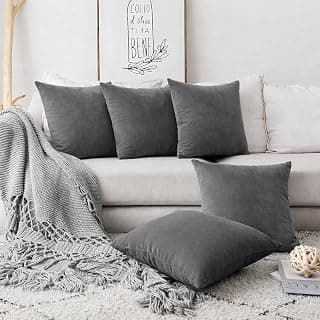 DADDY COOL Decorative Microfiber Square Cushion Pillow for Bed & Sofa | Soft & Fluffy Back Support | Washable Velvet Cushion Cover | Set of 5 Cushions | 16 x 16 Inches | Grey