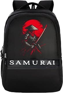 Half Moon Samurai Anime School Bags for Boys Men | Laptop Bag for Man | College Bag for Boys | Backpack Bag for Man Students use with Laptop Compartment & Small Pockets inside (Black & Red)