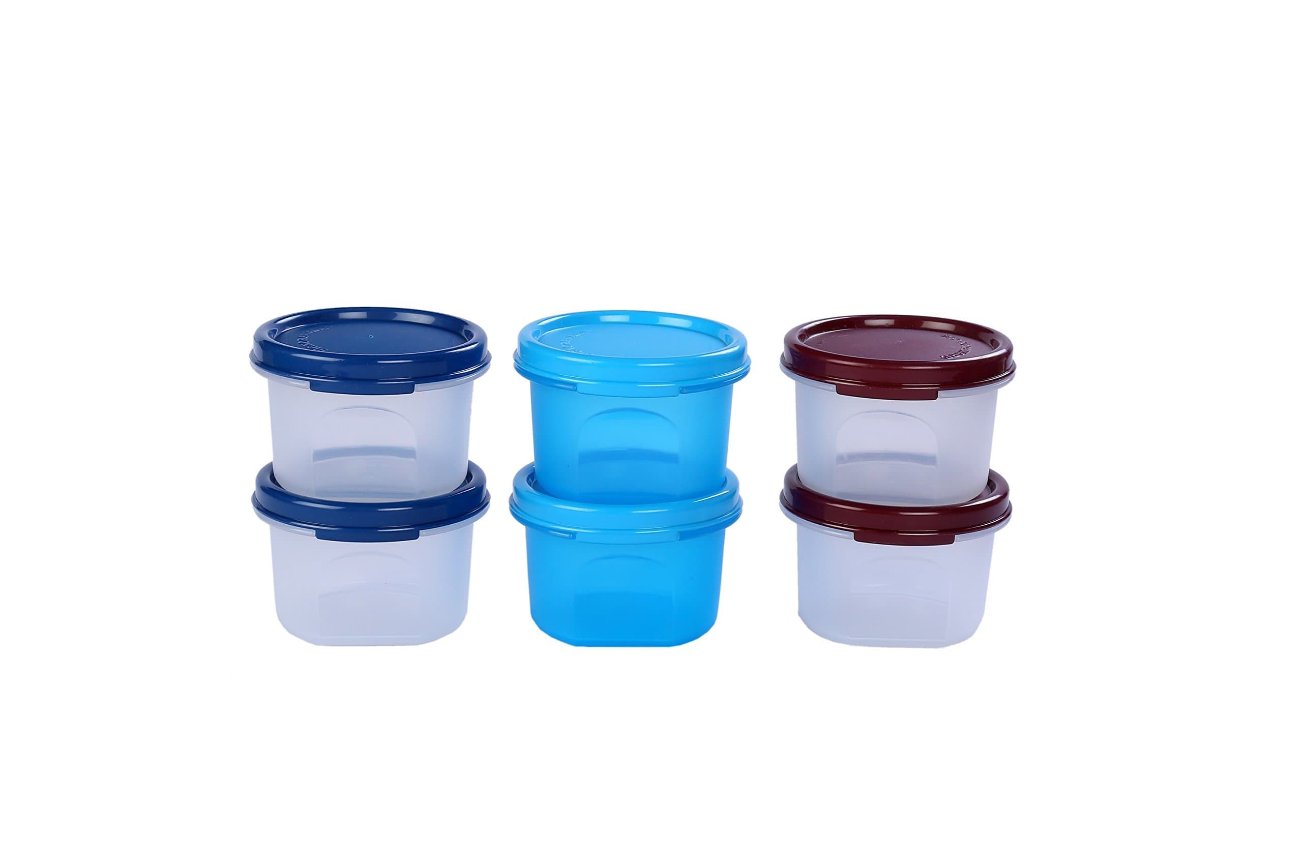 Signoraware Modular BPA Free Plastic Round Container | Microwave Safe | Airtight & LeakProof | Kitchen & Pantry Storage | Ideal for Grains, Pulses & Spice storage (200mlx6 | Set of 6 | Multicolour)