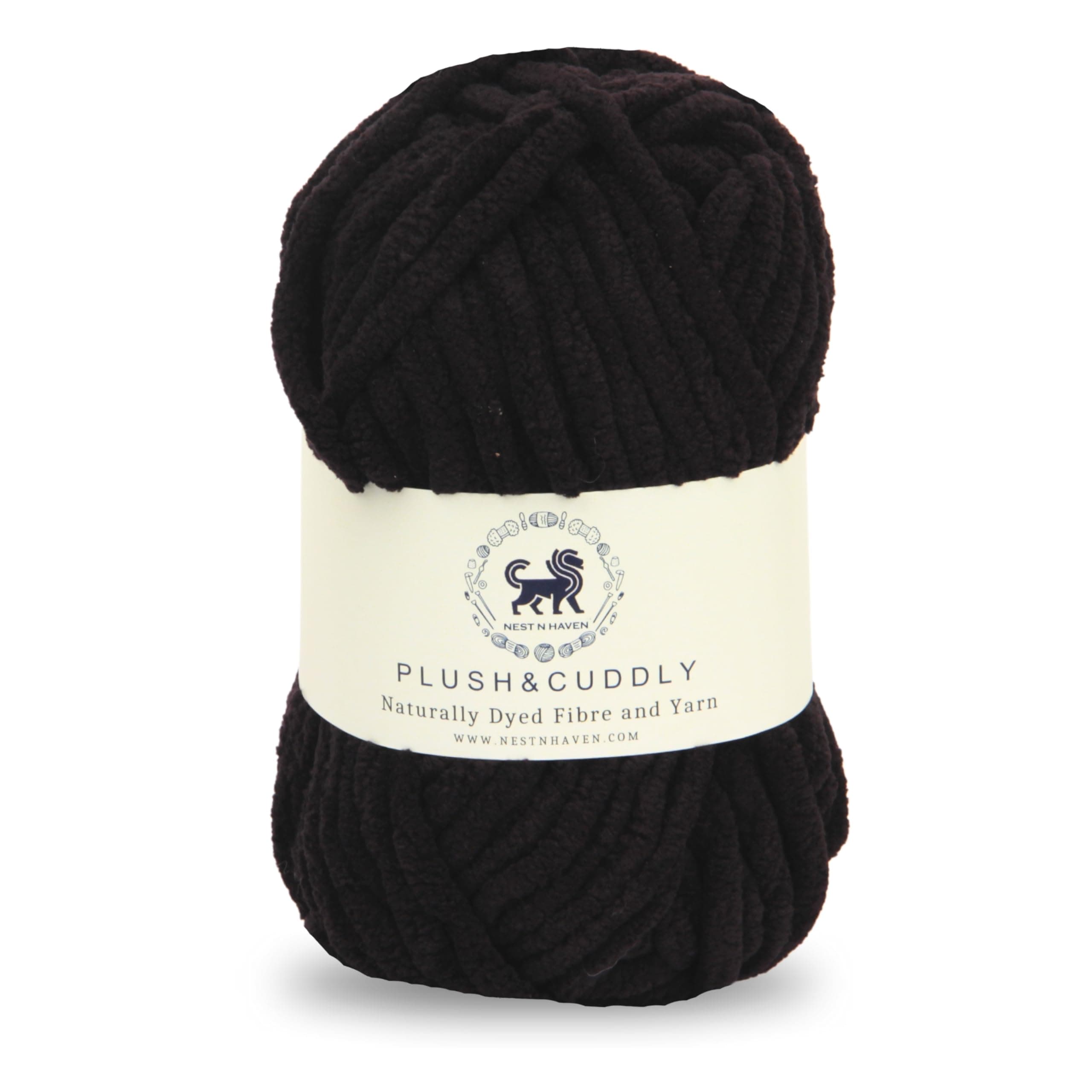 NESTNHAVEN, Wool, Plush & Cuddly, Chenille Yarn Supersoft Hand Knitting Wool Ball, (1 Ball/100 Gram Each) Ball Suitable for Craft, Babywear, Baby Blankets, 5 Bulky, Shade no - NNHB0031 (Black)