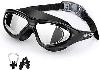 PRIME DEALS Premium Big Frame Competition Swim Goggles with Free Protective Case Pro Clear Lens & Wide-Vision Swimming Goggles with UV and Anti Fog Protection for Adult Men Women - Black.