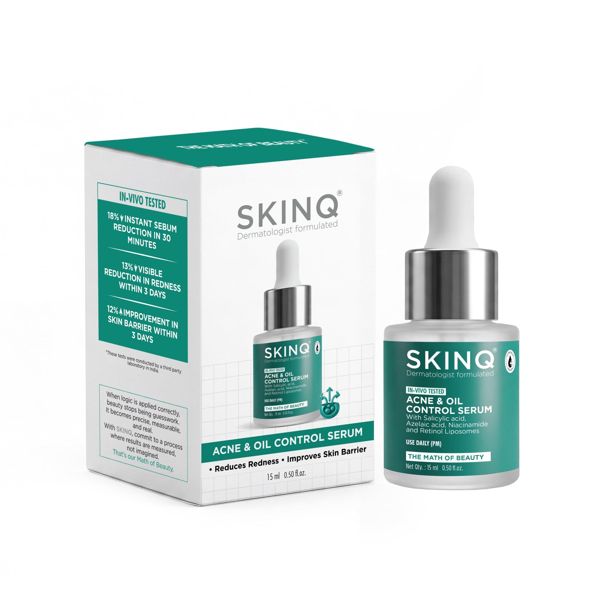 SKINQ Acne Salicylic Face Serum for Breakouts & Open Pores | Fades Acne Marks, Reduces Redness | Won't Clog Pores | With Niacinamide & Azelaic Acid | Oily & Acne-Prone Skin | Made by Dermat | 15ml
