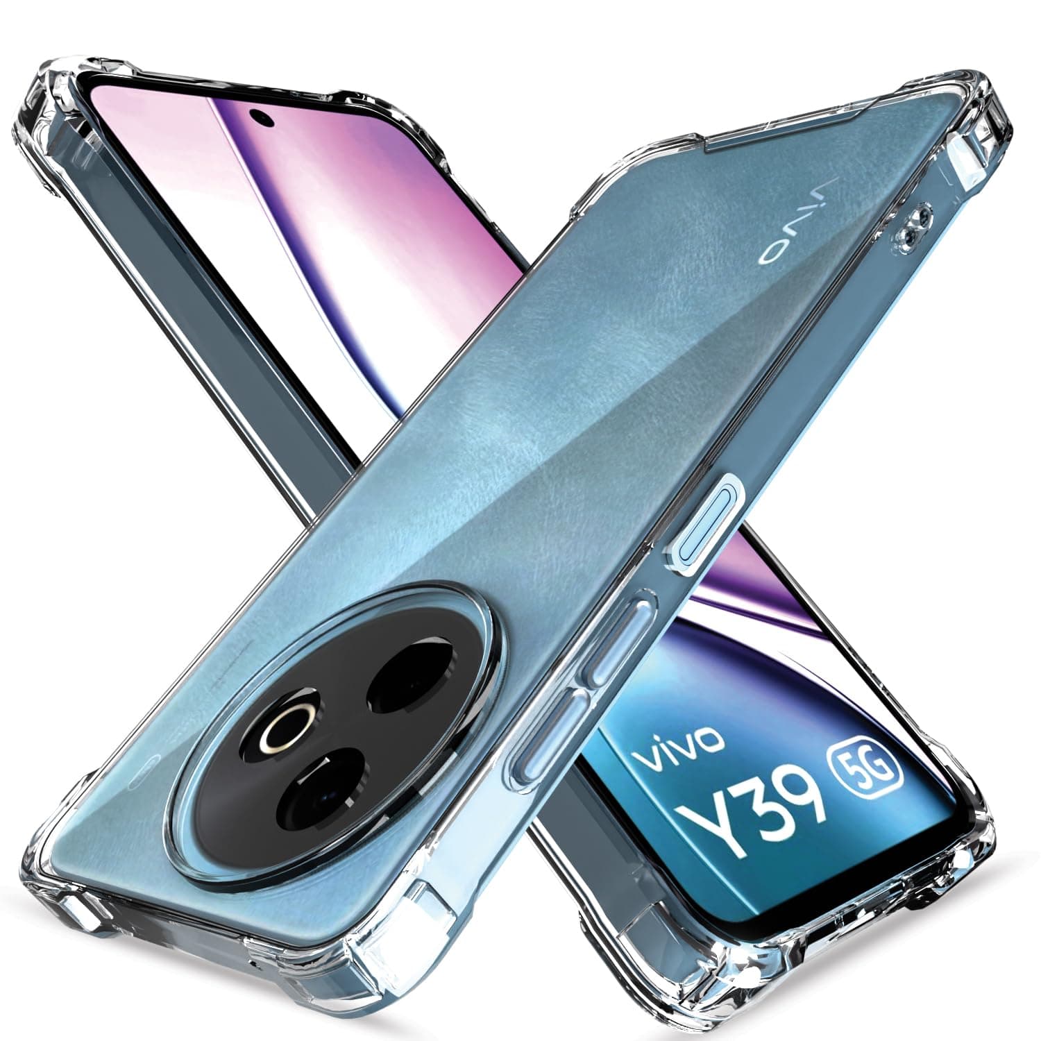 Amazon Basics Back Cover for Vivo Y39 5G PC + TPU Clear Transparent Raised Edges Shockproof Protective Phone Bumper Case(Transparent)