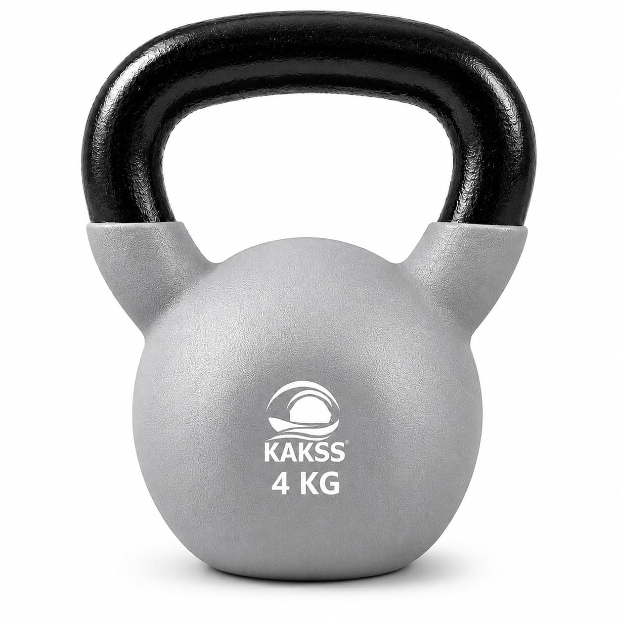Kakss Half Coating Neoprene Kettlebell (2kg to 40kg)(Proudly Made in India) (4kg, Grey)