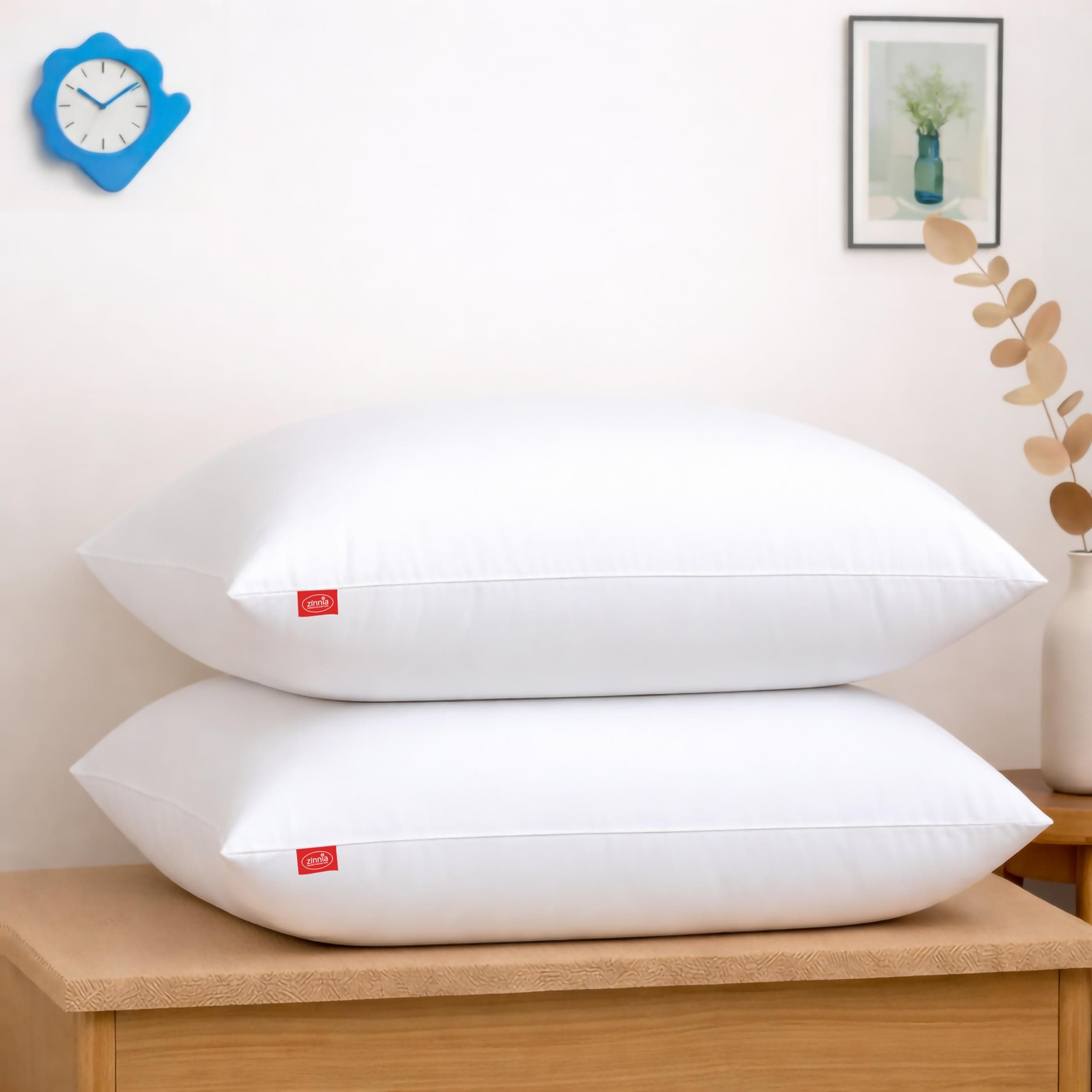 Zinnia Comfort Soft Microfiber Bed Pillows for Sleeping | White, Standard Size 17 x 27 Inches | Soft & Comfortable Set of Pillow for Home & Daily Use | Pack of 2