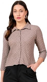 Amazon Brand - INKAST Women Regular Botton Down Shirt | 3/4 Sleeve Top | Casual Shirt
